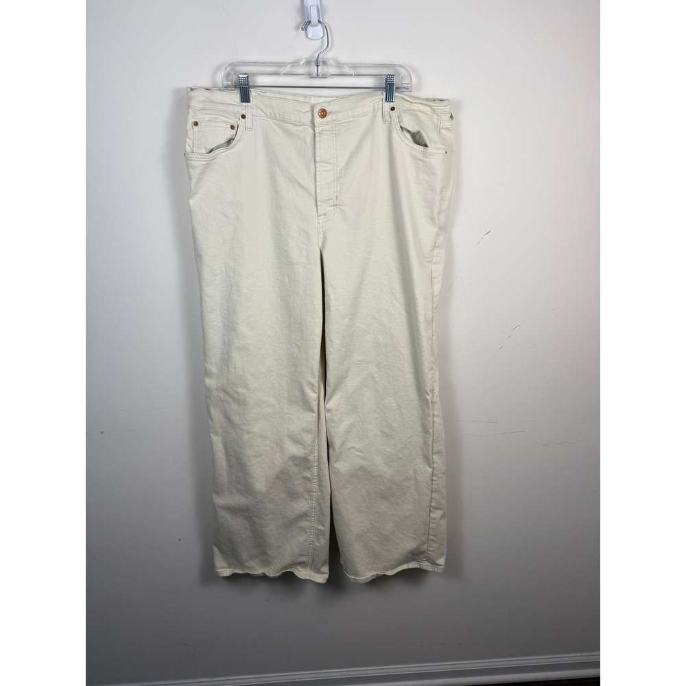 Boden White High Rise Wide Leg Jeans W34 L R0657 Raw Hem Off White Denim